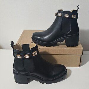 Steve Madden Black Ankle Boots with Gold Accents